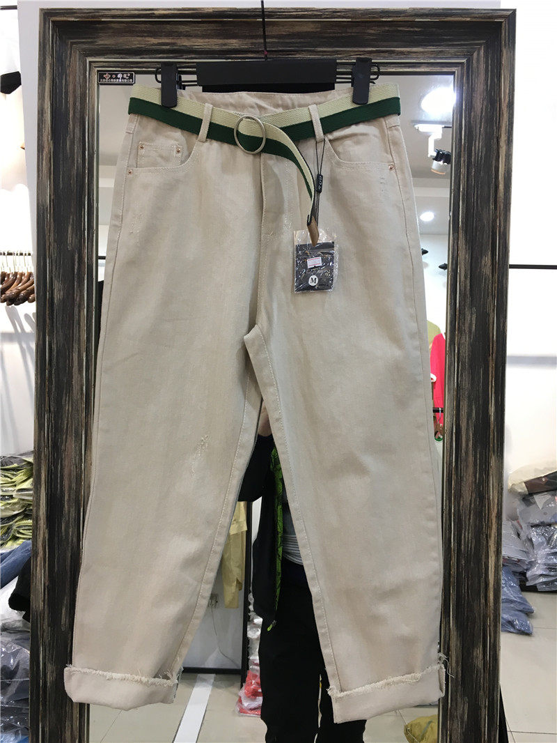 boton波顿女式弹力修身牛仔裤 休闲显瘦中腰牛仔长裤2018新款夏季