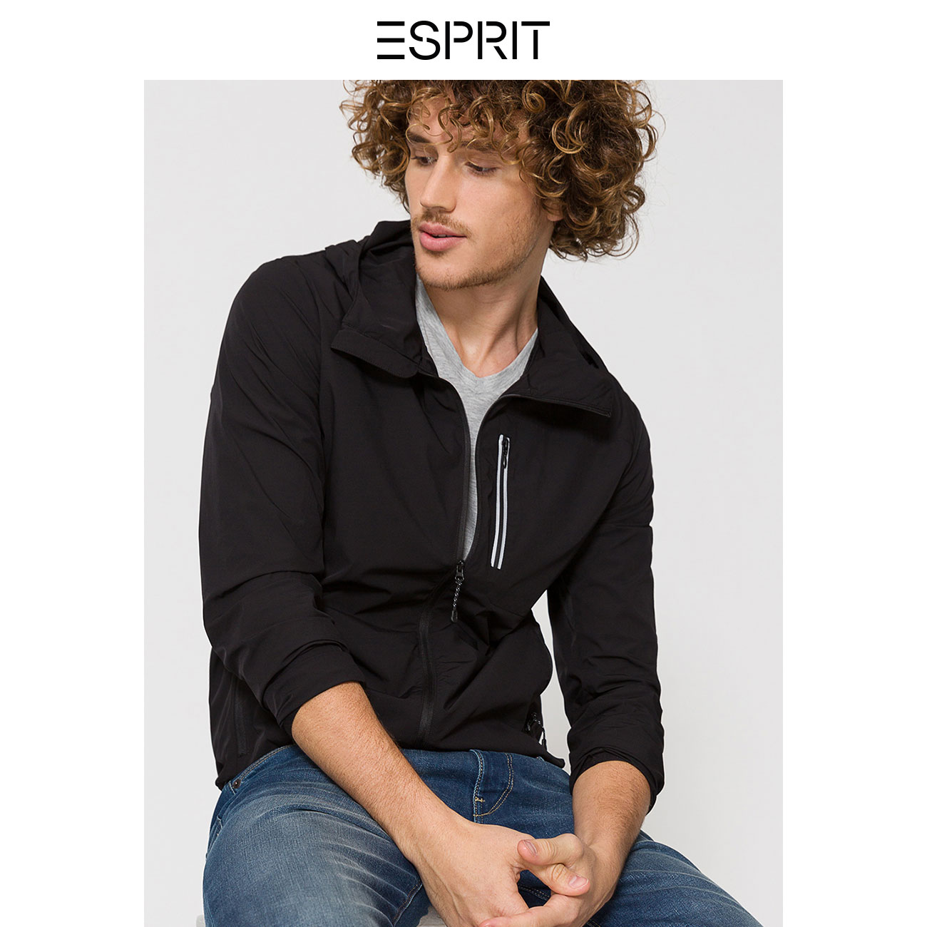 男装 esprit男装休闲活力拉链连帽夹克外套男-087ee2g031