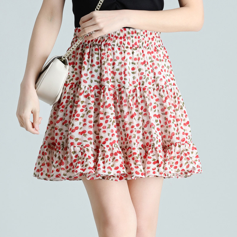 显瘦雪纺短裙a字裙大码防走光高腰半裙_推荐淘宝好看的a字碎花半身裙