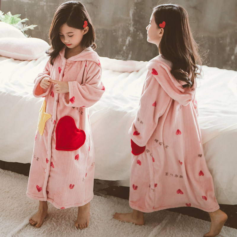 公主珊瑚绒睡袍 儿童睡袍法兰绒加厚小女孩睡衣秋冬季公主宝宝浴袍