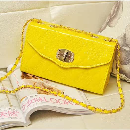 可爱甜美淑女定型包单肩斜挎包小包包2014新款潮时尚女包链条黄色