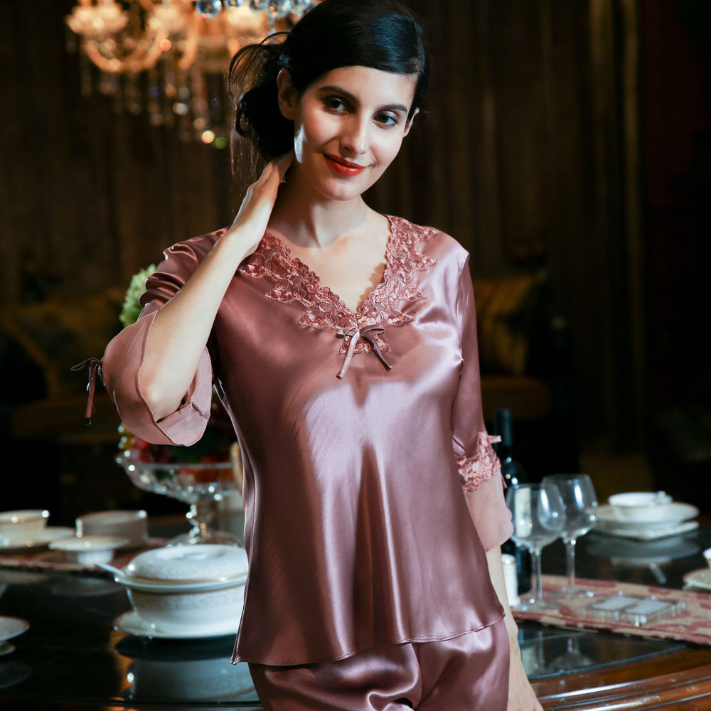 蚕丝睡衣 丝维妮高档真丝七分袖夏季套装特价包邮正品100%桑蚕丝睡衣