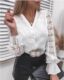 European Station 2023 European and American AliExpress wish hot shirt new solid color lace V-neck cardigan women's shirt
