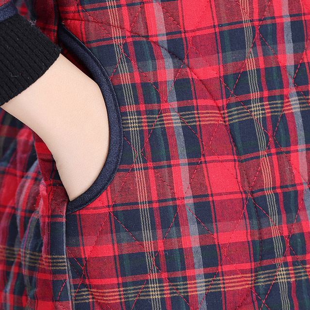 Mom's autumn and winter cotton plaid fashionable nine-quarter sleeve light cotton coat middle-aged and elderly women's lapel thin cotton coat