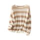Pleasant Goat Loose Large Size One-Size Collar 100% Cashmere Striped Sweater Slim Needle Hollow Exposed Cladder Bone Slimming and Comfortable