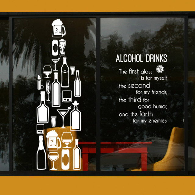 Beer wine bottle wine glass sticker bar KTV stickers winery shop restaurant restaurant glass door decoration wall stickers