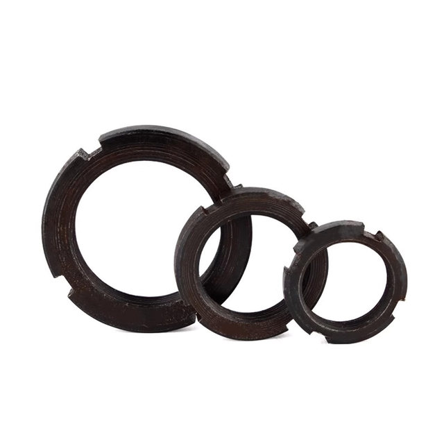 Small round nut national standard original GB810 ordinary A3 steel four-trough round nut Q235 material black lock stop retreat