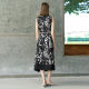 Color black and white printed sleeveless dress 2025 early autumn new elegant mid-length V-neck skirt for women