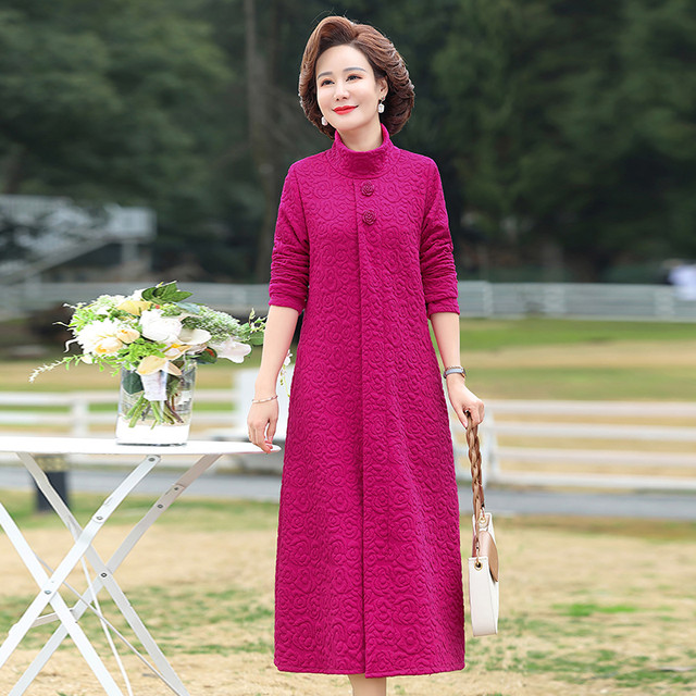 Autumn and winter new thickened warm rose blossom series temperament fashion dress long slit half turtleneck long dress
