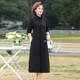 Autumn and winter new thickened warm rose blossom series temperament fashion dress long slit half turtleneck long dress