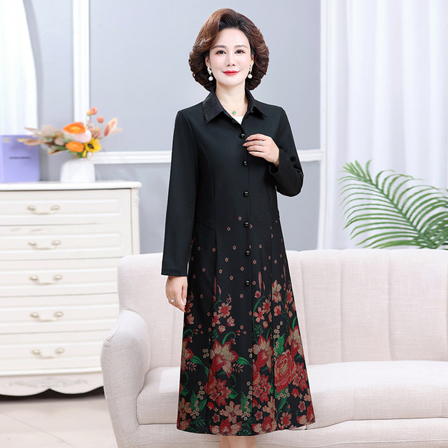 Mom's autumn high-end printed windbreaker for women mid-length new large-size middle-aged and elderly women spring and autumn coat women's top