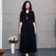 Mom's autumn new fashionable V-neck long-sleeved dress spring and autumn style versatile temperament age-reducing mid-length skirt