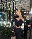 LA PINKY European and American sexy black deep V suspender breasts and slim hollow long-sleeved shirt fake two-piece base shirt