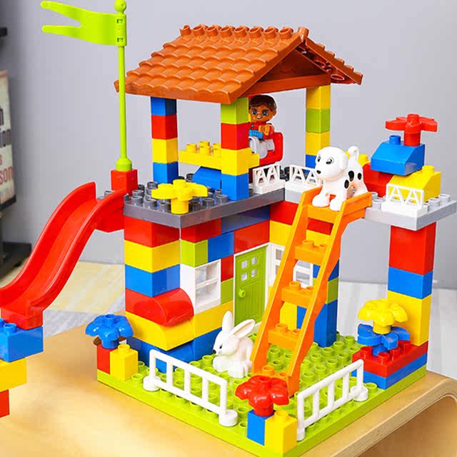 儿童城堡积木男孩女孩大颗粒大号拼装场景建筑别墅搭房子益智玩具