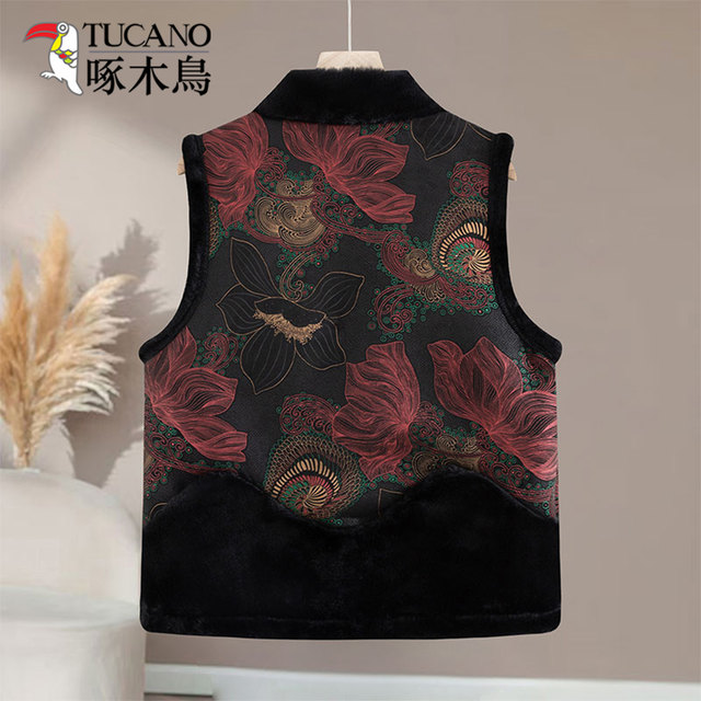 Woodpecker middle-aged and elderly women's Chinese-style vest plus velvet to keep warm, mother's style, grandma's new Chinese style vest jacket