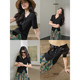 Broad color blue spliced ​​polo collar sweater 2025 summer new style slim body style T-shirt