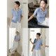 Broad color blue spliced ​​polo collar sweater 2025 summer new style slim body style T-shirt