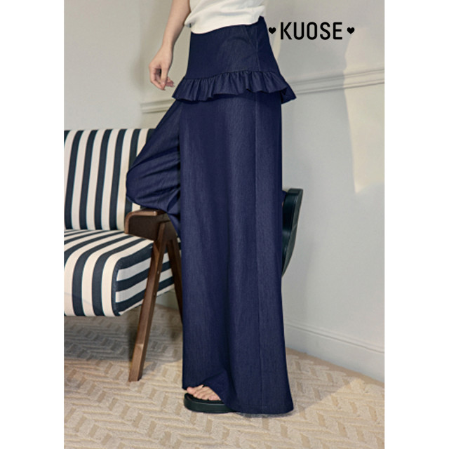 Wide color blue retro imitation denim loose wide-leg casual pants for women 2025 spring and summer new straight trousers
