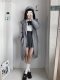 Original badge navy collar sweater cardigan autumn and winter large lapel mid-length knitted jacket for women