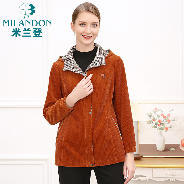 Milanden middle-aged and elderly women's warm corduroy mom jacket 2024 autumn and winter new retro corduroy top