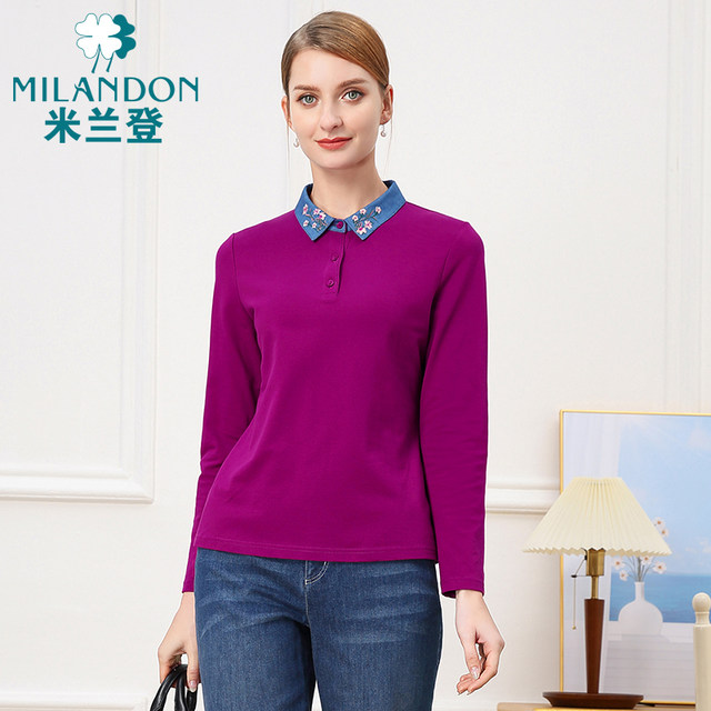 Milanden middle-aged and elderly women's tops mother's spring clothes 2025 new spring long-sleeved casual fashion T-shirts for women
