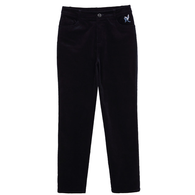 Mirandon Mom Pants 2024 Autumn and Winter New Corduroy Plus Velvet Warm Middle-aged and Elderly Women's Straight Pants