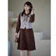 Qiyi large size two -piece dress new winter wooden ear ear collar, thin and thin MM grinding hair A -line long skirt
