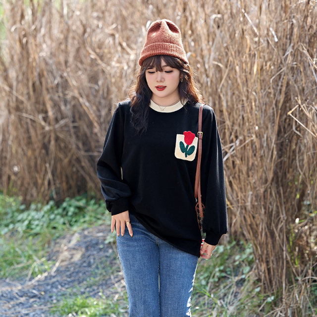 Large -size women's autumn and winter new slots on the casual loose, loose and fat MM long sleeve thin top 200jin [Jin is equal to 0.5 kg]