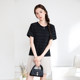 
Qisu large-size women's top 2025 summer new style slim and fat mm straight shoulder slim and pleated casual short-sleeved T-shirt