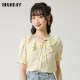 Highday Xuanri 2024 summer new printed ruffle puff sleeve shirt for women sweet short sleeve lace-up shirt
