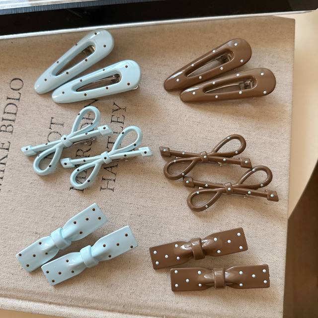 Korean new style blue brown polka dot hair clip bangs clip broken hair side clip cute side clip internet celebrity duckbill clip