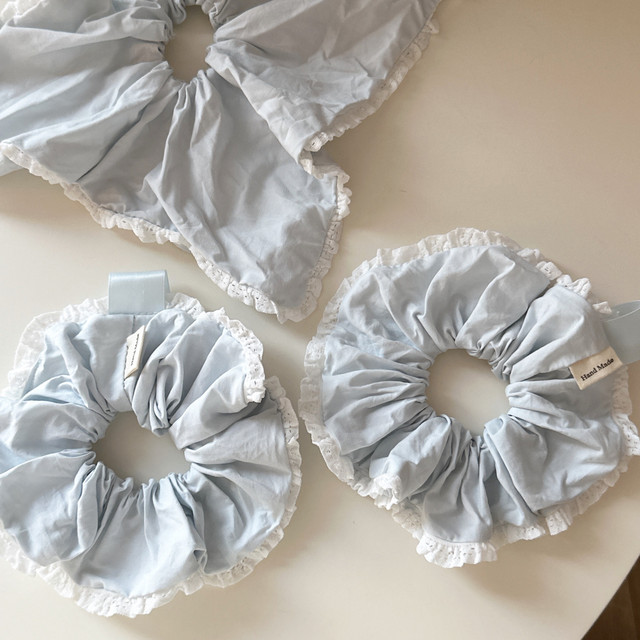 Pure desire lace light blue cotton hair band small fresh and sweet large intestine circle square scarf hair rope new hair accessories headband