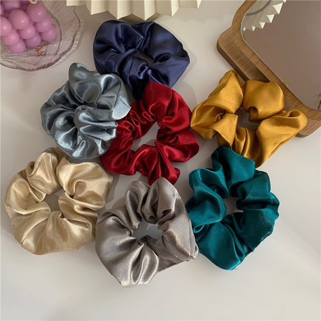 Retro French style big fat sausage ring colorful satin hair ring ball headband ins girl solid color sweet versatile headband
