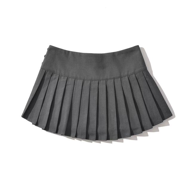 American retro college style low waist gray skirt for women in autumn and winter new versatile button pleated short skirt for women
