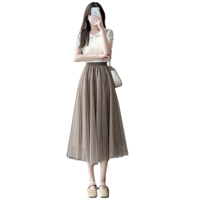 Skirt for women mesh skirt summer fashion high waist mid-length skirt fluffy skirt elastic waist A-line skirt sweet princess skirt