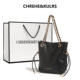 CHREHE/KULRS cowhide bucket bag for women 2025 autumn new drawstring chain tote bag one-shoulder crossbody bag