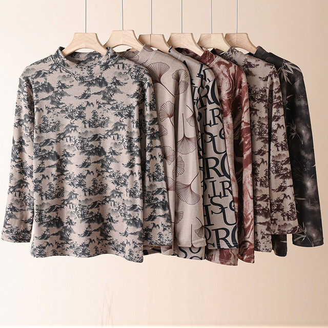 Middle-aged and elderly women's starry sky cotton autumn clothing thermal underwear tops cold-proof mother's wear double-sided brushed high elastic bottoming shirt