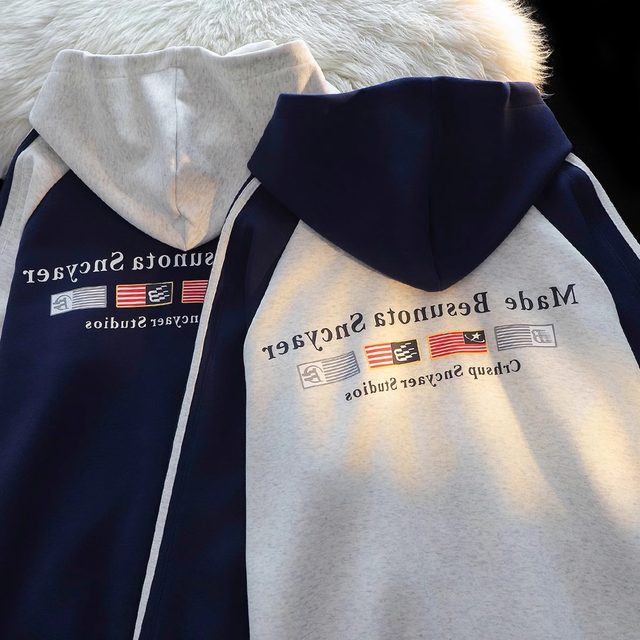 American retro raboscroll sleeves sweatshirt spring and autumn thin cardigan zipper design sense splicing contrasting color casual jacket

