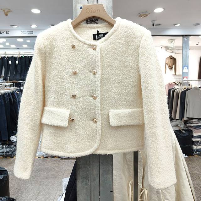 European simple wool coat for women's winter clothes 2024 new style slim and fashionable short plus cotton thin wool coat