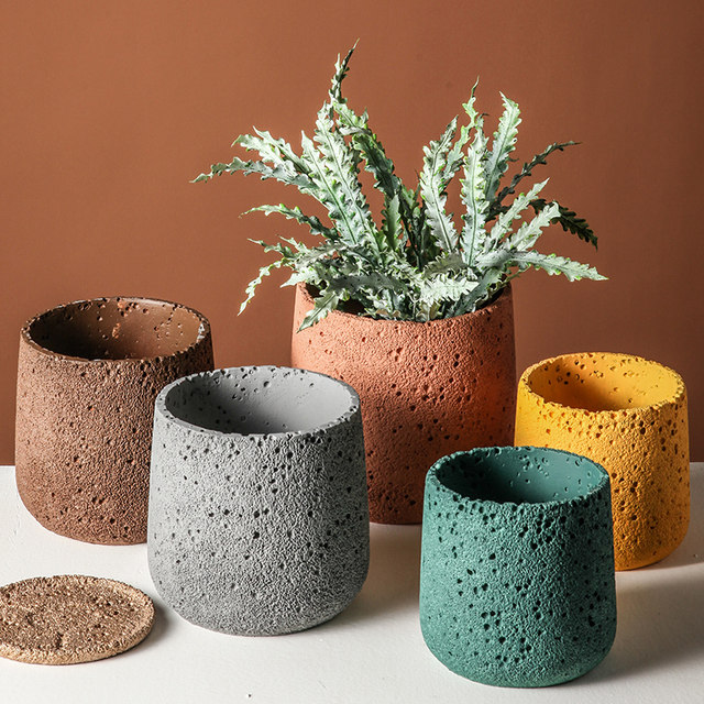 Jianyi Cement Flower Pot Nordic Style Simple Creative Pot Plant Green Plant Large Sandstone Volcanic Stone Natural Texture