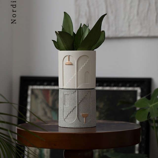 Cement flower pot simple creative personality green planting potted green spoofo and succulent medieval style creative flower pots 侘 水 水 水 水
