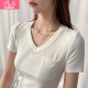 White V -neck Simplicity and Ordinary Casual Short Sleeve T -shirt Female Summer 2023 New Pocket Niche Slim Slim Pure White top
