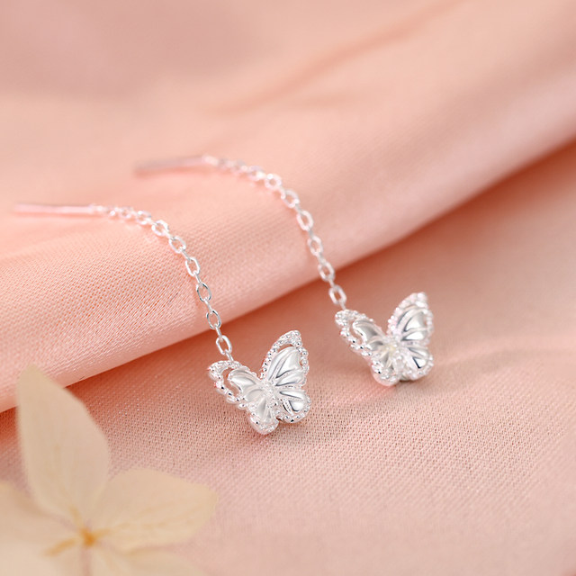 Miss Z 999 silver butterfly ear wire temperament niche design high-end ear piercing square round face earrings 2025 new style