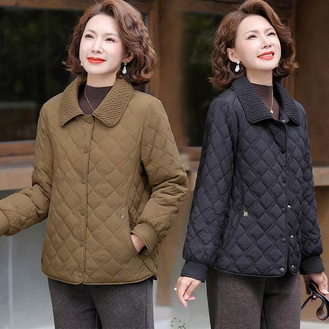 Hot style small cotton coat with velvet autumn and winter clothes, mother small lapel lightweight thickened cotton coat middle-aged women's cotton coat
