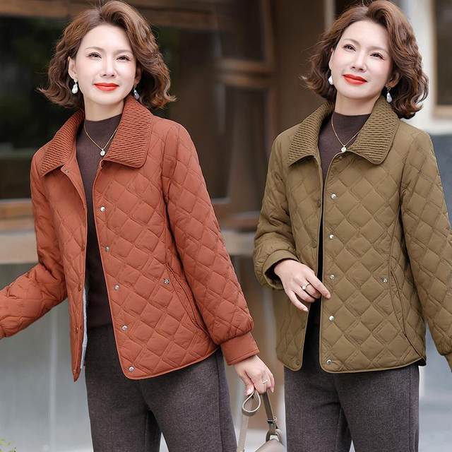 Hot style small cotton coat with velvet autumn and winter clothes, mother small lapel lightweight thickened cotton coat middle-aged women's cotton coat
