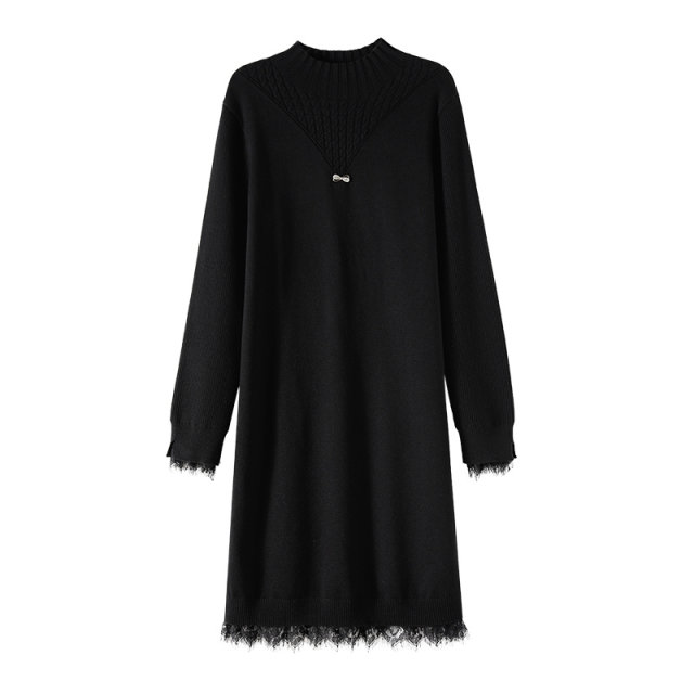 OSA half-high collar lace dress 2024 new women's high-end gold-feel autumn and winter bottoming skirt