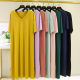 Ice silk V-neck short-sleeved dress for women in summer thin loose nightgown large size slim casual skirt slit base skirt