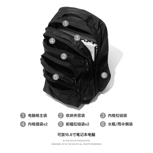 Inthesouth Lightweight waterproof pile shoulder bag men's leisure outdoor sports backpack female student school bag high school junior high school
