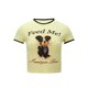 Nodress Spring and Summer Yellow Round Neck Short Sleeve Top Cartoon Yorkshire FeedMe Letter Print Tight T-shirt
