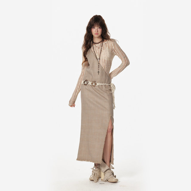 4muggle original design early spring new painter temperament long skirt one shoulder pleated pure desire dress for women looking thin
